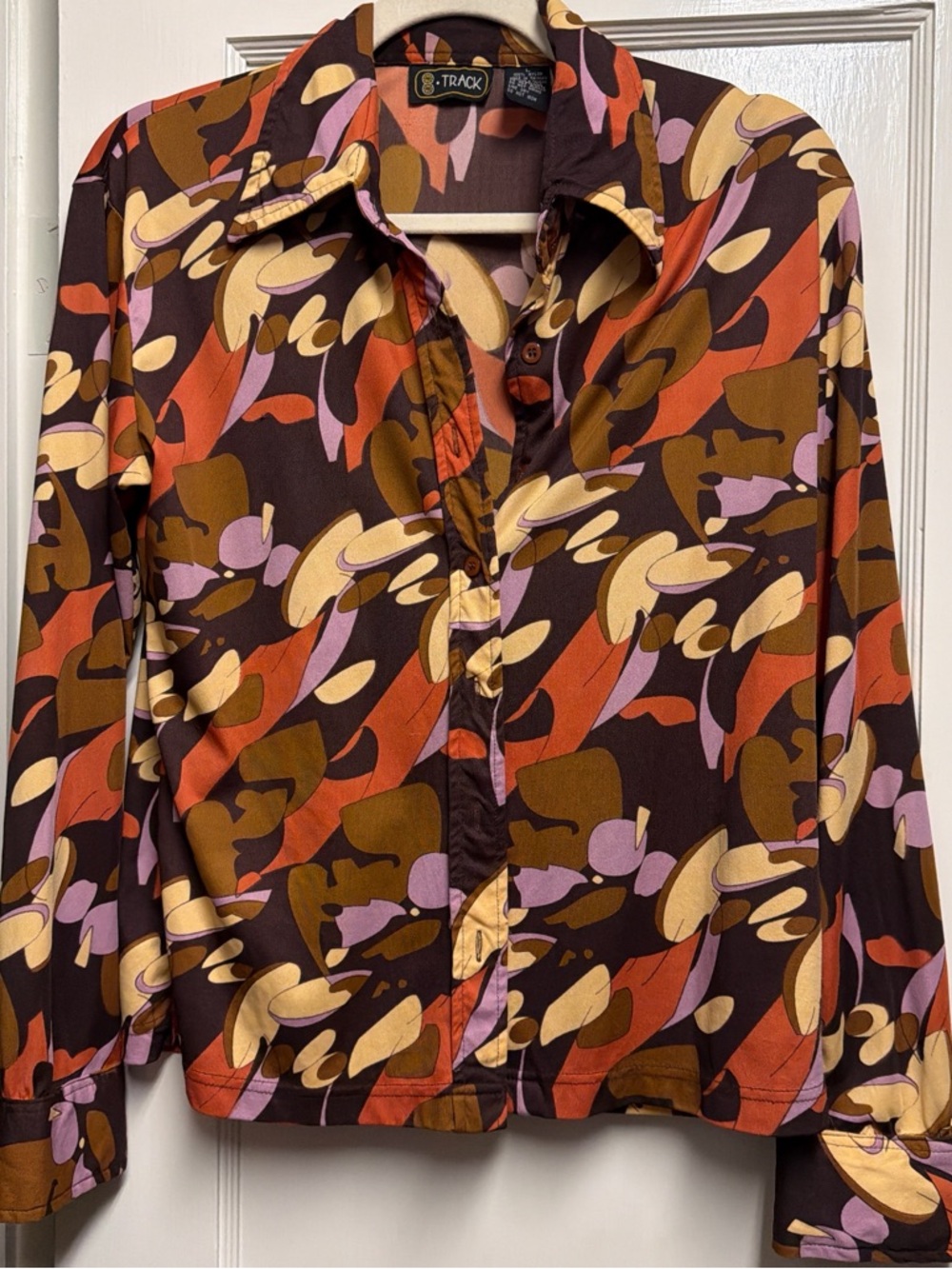 Vintage 70s Disco Psychedelic Button Up Retro Abstract Blouse - Picture 1 of 4